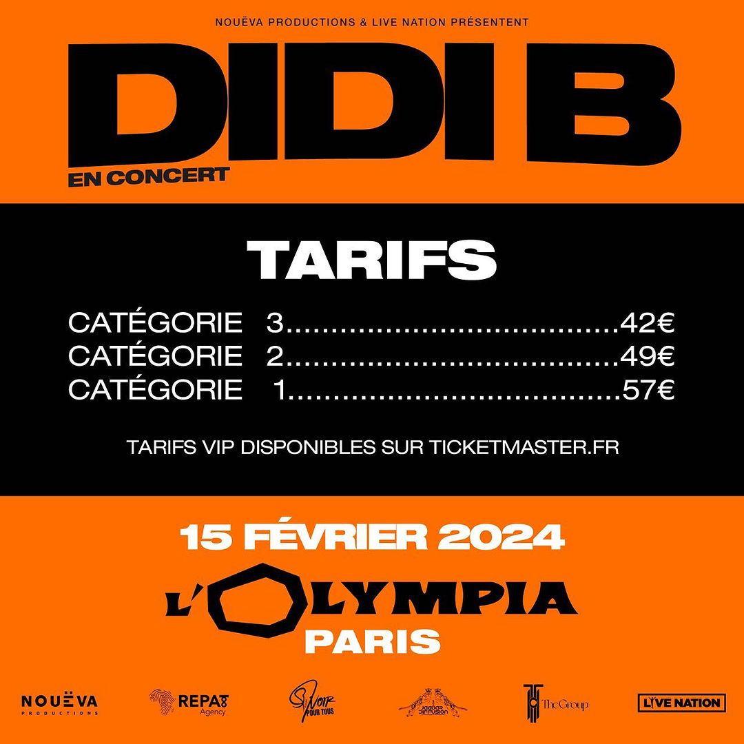 Deuxième Image de Événements/Sorties. La scène parisienne vibrera au rythme envoûtant de Didi B lors de son concert exceptionnel le 15 février à l'Olympia. Artiste émergent au talent incontestable, Didi B promet une soirée mémorable, fusionnant son énergie contagieuse avec des performances live captivantes. L'Olympia, temple de la musique, sera le cadre idéal pour l'expression artistique de Didi B, offrant une expérience immersive aux fans et aux amateurs de sonorités entraînantes. Sa musique, teintée d'influences variées, résonne avec une authenticité qui captive instantanément le public, faisant de lui un artiste à suivre de près. Ce concert représente une opportunité unique de plonger dans l'univers créatif de Didi B, d'apprécier sa voix puissante et son talent singulier. Sa présence scénique promet de transcender les frontières de la performance live, créant une connexion intime entre l'artiste et son public. Réservez votre place dès maintenant pour une soirée où l'émotion musicale sera à son apogée. Didi B à l'Olympia le 15 février, un rendez-vous incontournable pour tous les amoureux de la musique en quête d'une expérience sonore inoubliable.