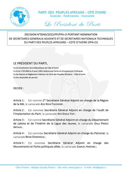 Image de Société. Le Parti des Peuples Africains-Côte d'Ivoire (PPA-CI), sous la direction de l'ancien président Laurent Gbagbo, est en pleine effervescence alors que les préparatifs pour l'élection présidentielle de 2025 progressent de manière significative. Une Campagne d'Implantation Fructueuse Après une campagne d'implantation du parti qui a mobilisé les énergies, l'attention se tourne désormais vers l'élaboration du programme de gouvernement. Justin Koné Katinan, vice-président du PPA-CI et président du Conseil stratégique et politique (CSP) en charge du programme de gouvernement, a annoncé le 9 février 2024 la nomination des membres d'un comité de synthèse. Ce comité, composé d'une dizaine de membres éminents, dont Vincent Pierre Lokrou, Amani Michel, Joël Acka, Henri Dacoury Tabley, Eby Aman N’damien, Sam Etiassé, Gaspard Sehi, Raymond Koudou Kessié, Michel Gbagbo, Dekou Angoran, Theodore Sonzai et Innocent Koné, a pour mission de consolider les travaux des divers groupes techniques. Sous la présidence de l'ancien ministre Pierre Kipré, il aura la responsabilité d'analyser et de valider les propositions, d'élaborer un plan de rédaction cohérent en harmonie avec les valeurs du PPA-CI, et enfin, d'approuver le programme de gouvernement final. Le comité de synthèse mènera ses activités sous la supervision du Conseil stratégique et politique dirigé par Justin Koné Katinan. La Perspective de 2025 et les Ambitions du PPA-CI Cette initiative s'inscrit dans la stratégie globale du PPA-CI, qui vise à ramener Laurent Gbagbo au pouvoir à l'issue de l'élection présidentielle de 2025. L'ancien président, tout en considérant sérieusement une candidature potentielle, a entrepris une restructuration majeure des organes du parti à la suite des résultats décevants des élections locales et régionales. La création du comité de synthèse représente une étape clé dans la démarche du PPA-CI et de Laurent Gbagbo pour élaborer un projet politique robuste et pertinent. Cette réorganisation a touché divers aspects du parti, notamment le secrétariat exécutif, la présidence exécutive et le CSP, avec plusieurs nominations clés visant à insuffler une nouvelle dynamique au sein du parti. L'objectif est clair : développer un projet politique qui réponde aux aspirations de la population ivoirienne. Alors que le parti continue son expansion à travers tout le pays, cette initiative démontre la détermination du PPA-CI à offrir un avenir prometteur à la Côte d'Ivoire. Vers une Vision Coordonnée La coordination du comité de synthèse sous la présidence de Pierre Kipré, une figure respectée au sein du parti, souligne l'importance stratégique accordée à l'élaboration du programme de gouvernement. Cette démarche collective vise à rassembler une diversité d'opinions et d'expertises au sein du parti pour créer un programme exhaustif et équilibré. L'élection présidentielle de 2025 représente un tournant crucial pour la Côte d'Ivoire, et le PPA-CI entend jouer un rôle central dans la définition de l'avenir politique du pays. La conjoncture actuelle, marquée par des défis économiques, sociaux et politiques, renforce l'importance de développer des solutions et des politiques cohérentes et adaptées. La réussite de la campagne d'implantation du PPA-CI souligne la confiance croissante de la population envers le parti et son leadership. Cependant, cette confiance s'accompagne également d'attentes élevées. Les citoyens ivoiriens aspirent à des réponses concrètes aux problèmes qui affectent leur quotidien, que ce soit sur le plan économique, social ou environnemental. Il doit non seulement formuler des propositions cohérentes et réalisables, mais également les présenter de manière à mobiliser le soutien populaire. Les enjeux socio-économiques, la stabilité politique et la consolidation de la démocratie sont au cœur des préoccupations, et le programme de gouvernement devra refléter une vision holistique et pragmatique pour répondre à ces défis. Une Vaste Consultation Nationale Dans le processus d'élaboration du programme, le PPA-CI envisage de mener une vaste consultation nationale pour recueillir les opinions et les aspirations de la population. Cette approche participative vise à renforcer la légitimité du programme en le nourrissant des préoccupations réelles des citoyens. La coordination sous la houlette de Justin Koné Katinan, en tant que président du CSP, souligne l'importance stratégique de la planification politique dans l'ensemble du processus. Cette instance jouera un rôle essentiel dans la supervision du comité de synthèse, veillant à ce que le programme final soit en adéquation avec les valeurs fondamentales du PPA-CI. La nomination de Pierre Kipré à la présidence du comité de synthèse apporte une dimension particulière au processus. Sa longue expérience politique et sa compréhension approfondie des dynamiques ivoiriennes font de lui une figure centrale dans l'élaboration d'un programme qui soit à la fois ambitieux et pragmatique. Les Échéances à Respecter Alors que le calendrier politique s'accélère en vue des élections de 2025, le comité de synthèse devra respecter des échéances serrées. La coordination efficace, la prise de décision rapide et la mobilisation des ressources seront cruciales pour mener à bien cette étape cruciale du processus électoral. L'actualité politique en Côte d'Ivoire reste chargée avec des développements rapides et des dynamiques changeantes. Le PPA-CI, en tant qu'acteur clé de ce paysage, se doit d'adapter son programme de gouvernement aux évolutions en cours. À mesure que le comité de synthèse avancera dans ses travaux, la conclusion de sa campagne marquera un jalon important. La présentation du programme de gouvernement final, avec ses orientations claires et ses propositions concrètes, constituera un moment déterminant pour le PPA-CI et son leadership. La Préparation d'une Campagne Électorale Cruciale Au-delà de l'élaboration du programme, le PPA-CI devra se préparer pour une campagne électorale cruciale. La communication stratégique, la mobilisation des électeurs et la gestion des alliances politiques seront autant de dimensions importantes à considérer. En conclusion, l'élaboration du programme de gouvernement du PPA-CI représente un chapitre clé dans la préparation de l'élection présidentielle de 2025 en Côte d'Ivoire. La question qui se pose maintenant est la suivante : quelle voie le PPA-CI proposera-t-il pour la Côte d'Ivoire en 2025 ? La réponse à cette interrogation façonnera non seulement le destin du parti, mais aussi l'avenir politique du pays.