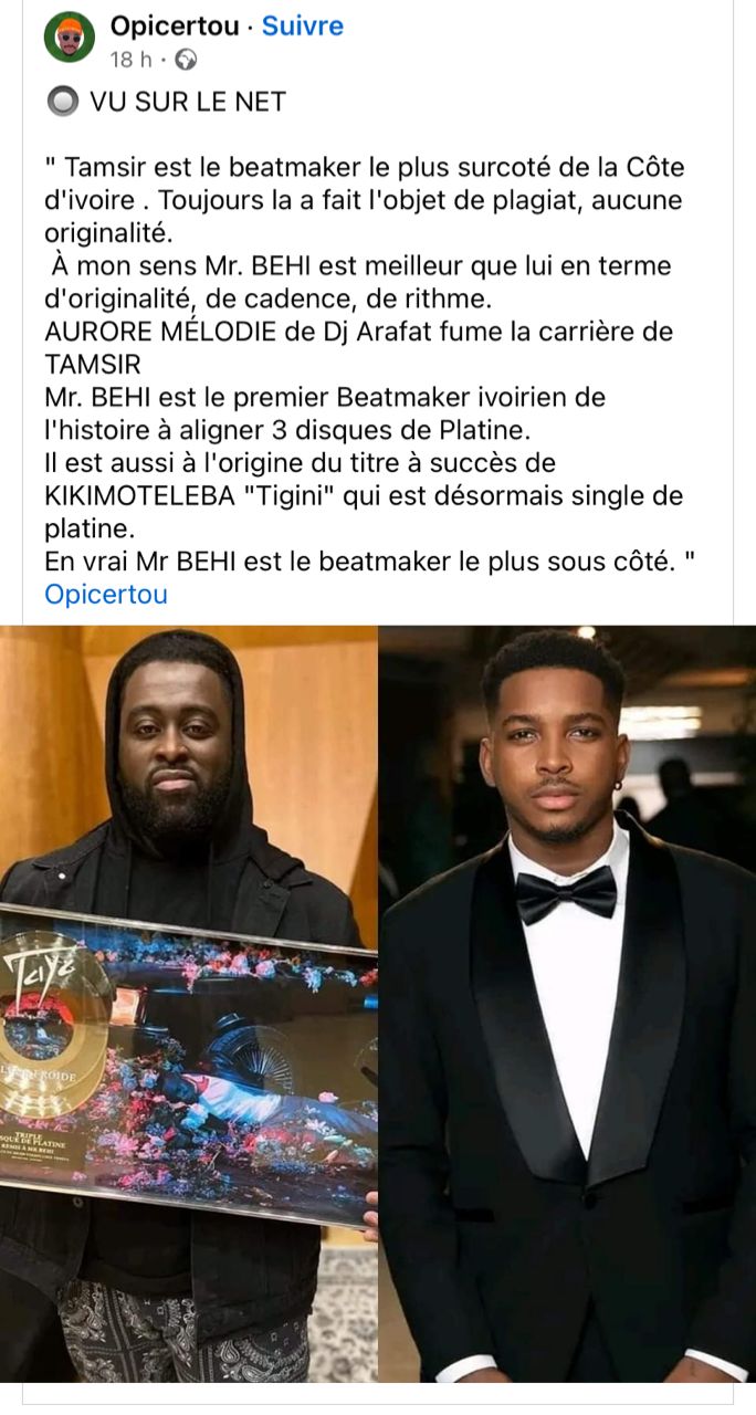 Deuxième Image de Musique/Radio. Dans les cercles de la musique ivoirienne, une controverse émerge autour du beatmaker Tam Sir, alimentée par des accusations de plagiat. Ces dernières semaines, Tam Sir et la Team Paiya ont été au centre d'une polémique après la sortie du morceau à succès "Fimbu", accusé de plagiat. Cette affaire vient s'ajouter à une précédente controverse où Tam Sir avait été cité dans un cas similaire avec la chanson "Mogo Farima" de Roseline Layo, suite à des accusations portées par l'artiste Affou Keita. Une Popularité en Dents de Scie : Tam Sir dans la Tourmente Curieusement, ces affaires de plagiat n'ont pas terni la popularité de Tam Sir, bien au contraire. Actuellement, il est considéré comme le beatmaker le plus en vogue en Côte d'Ivoire, ce qui suscite des réactions mitigées parmi les auditeurs et les acteurs de l'industrie musicale. Un internaute, exprimant une opinion de plus en plus répandue, remet en question la légitimité de la reconnaissance accordée à Tam Sir. Selon lui, le beatmaker est surcoté et manque cruellement d'originalité. Il va jusqu'à comparer Tam Sir à un autre beatmaker, Mr. Behi, affirmant que ce dernier est bien plus talentueux et mérite davantage de reconnaissance. « Tam Sir est le beatmaker le plus surcoté de la Côte d’Ivoire. Toujours là à faire l’objet de plagiat, aucune originalité. À mon sens, Mr. Behi est meilleur que lui en termes d'originalité, de cadence, de rythme. Aurore Mélodie de DJ Arafat fume la carrière de Tam Sir. Mr. Behi est le premier Beatmaker ivoirien de l’histoire à aligner 3 disques de Platine. Il est aussi à l’origine du titre à succès de Kikimoteleba « Tigini » qui est désormais single de platine. En vrai, Mr. Behi est le beatmaker le plus sous-coté », a-t-il déclaré. L'Impact des Déclarations : Une Polémique enflamme les Réseaux Sociaux Ces propos incendiaires ont déclenché une vive réaction parmi les fans de Tam Sir, générant un débat animé sur les réseaux sociaux. Certains ont défendu ardemment Tam Sir, soulignant son influence et son talent indéniables dans l'industrie musicale ivoirienne. D'autres ont rejoint la critique, exprimant leur déception face aux accusations récurrentes de plagiat qui entachent la réputation de Tam Sir. Au-delà de cette controverse individuelle, cette affaire soulève des questions plus larges sur l'état et la reconnaissance du beatmaking en Côte d'Ivoire. Comment évaluer la qualité et l'originalité du travail des beatmakers dans un paysage musical en constante évolution ? Quels critères devraient être pris en compte pour juger du mérite et de l'importance d'un beatmaker dans l'industrie musicale ivoirienne et au-delà ? La discussion reste ouverte, mais une chose est sûre : la polémique autour de Tam Sir et Mr. Behi ne fait que refléter les enjeux et les dynamiques complexes de la scène musicale contemporaine en Côte d'Ivoire.