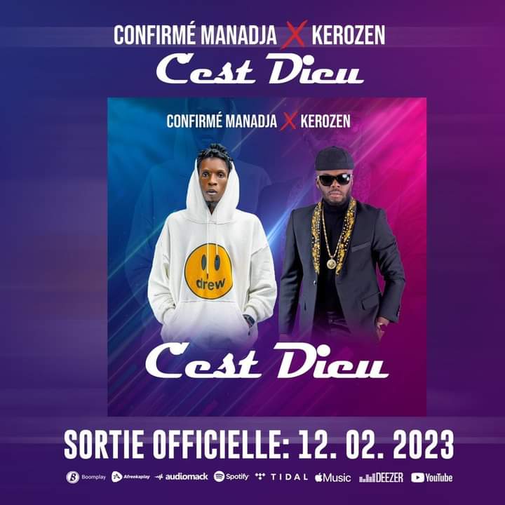 Image de Musique/Radio. La collaboration très attendue de ces derniers jours sera disponible à compter de ce dimanche 12 Février 2023. Il s'agit du featuring entre Manadja Confirmé et Kerozen intitulé "C'est Dieu". C'est une annonce qui a été faite par l'ex manager de DJ Congélateur via son compte Facebook. Rappelons que cette collaboration avait été sollicitée par Manadja Confirmé afin de relancer sa carrière d'artiste-chanteur qu'il avait mis en stand-by afin de se consacrer à la carrière de son ex-poulain, Congélateur DJ. Espérons qu'il sera à la hauteur des attentes de tous. Que pensez vous de la carrière de chanteur de Manadja Confirmé et de son nouveau hit?