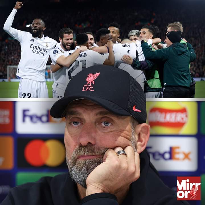 Troisième Image de Football. Alors que plusieurs personnes s'attendaient à une revanche de Liverpool défait lors de la finale de la dernière Ligue des Champions, c'est plutôt une cuisante défaite que le Real Madrid va finalement infliger au Reds. Le score de 5:2 rentre ainsi dans l'histoire du club. C'est la première fois que Liverpool FC concède 3 buts d'écart dans son propre stade, Anfield, en LDC. Que dire de la performance du Real?