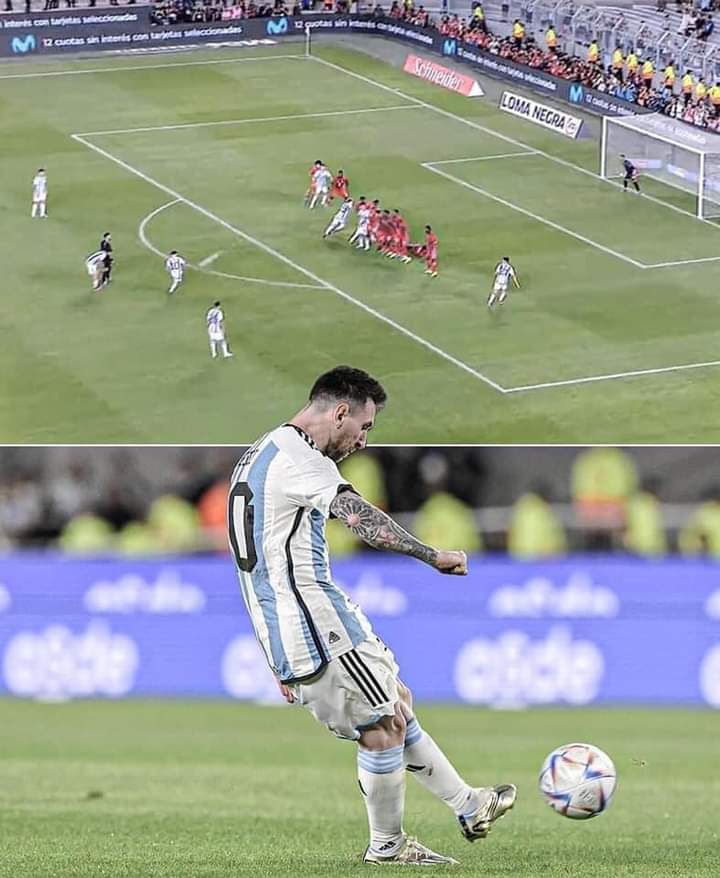 Image de Football. L'argentin, Lionel Messi, a inscrit le 800ème but de son énorme carrière sur un coup franc lors de la rencontre contre le Panama, ce Jeudi 23 mars 2023. La Pulga, grâce à ce but, permet à l'Albiceleste de l'emporter par 2 buts à 0. Une performance qui a été hautement célébrée par les 83.000 supporteurs présents au stade. Seul Messi et le portugais Cristiano Ronaldo (830) peuvent se vanter d'une telle performance en carrière. Pour ceux qui n'ont pas suivi le match, appréciez le résumé et dites nous ce que vous pensez de Messi.