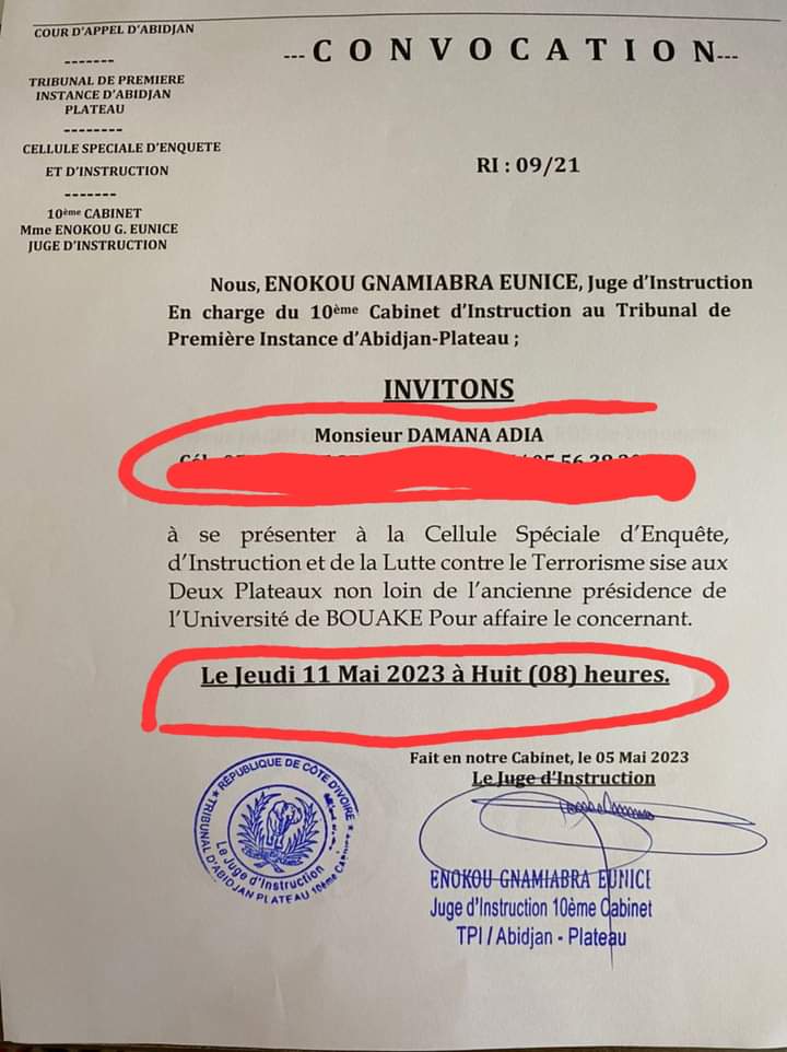 Deuxième Image de Politique. C'est clair que le secrétaire général du Parti des Peuples Africains Côte d'Ivoire (PPA-CI), monsieur Damana Adia Pickass n'en a pas encore fini avec la justice ivoirienne. Recensement convoqué pour une audition prévu ce jour, ladite audition a finalement été reportée pour le Lundi prochain. Le plus inquiétant, c'est une affaire en rapport avec du terrorisme. Je m'inquiète particulièrement de la tournure que pourrait prendre cette affaire en cette période où l'on prône la réconciliation. Ne serait-ce pas une chasse aux sorcières que d'être en permanence sur le dos des cadres de l'opposition, surtout du PPA-CI ?