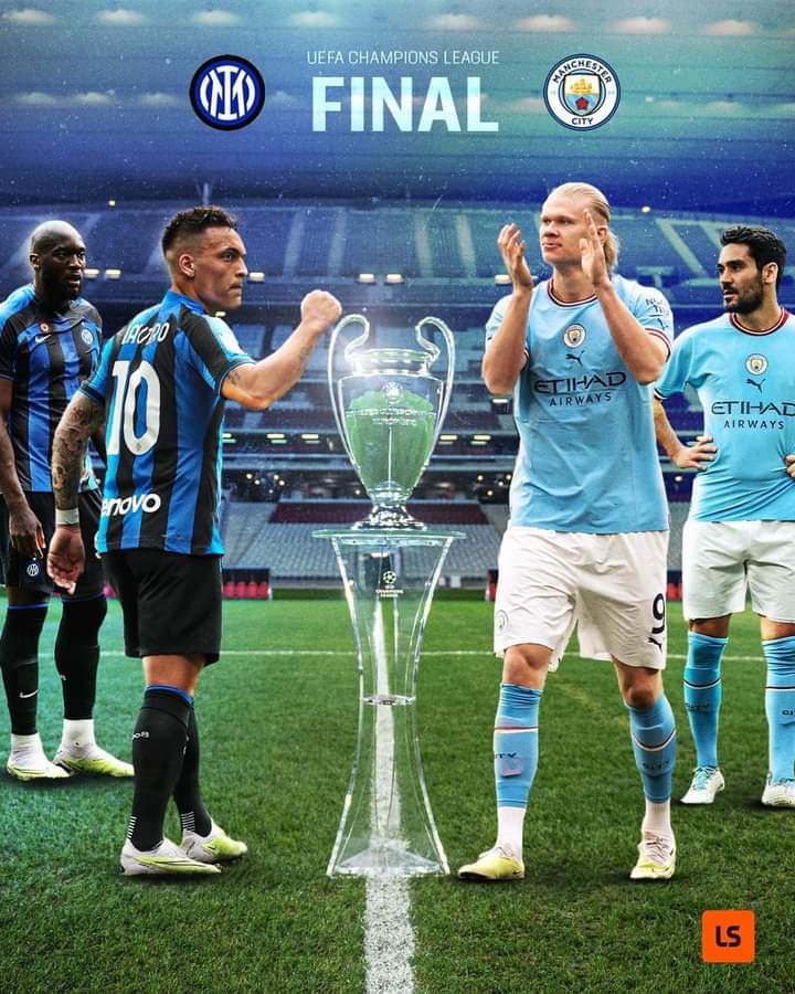 Image de Football. La plus grande compétition européenne de cette année connaîtra son apothéose demain Samedi 10 Juin 2023. La finale de la ligue des champions opposera les anglais de Manchester City aux italiens de l'Inter de Milan. C'est le moment de placer vos paris. Qui d'entre ces deux équipes remportera le trophée ? Moi, je parie sur City et vous?