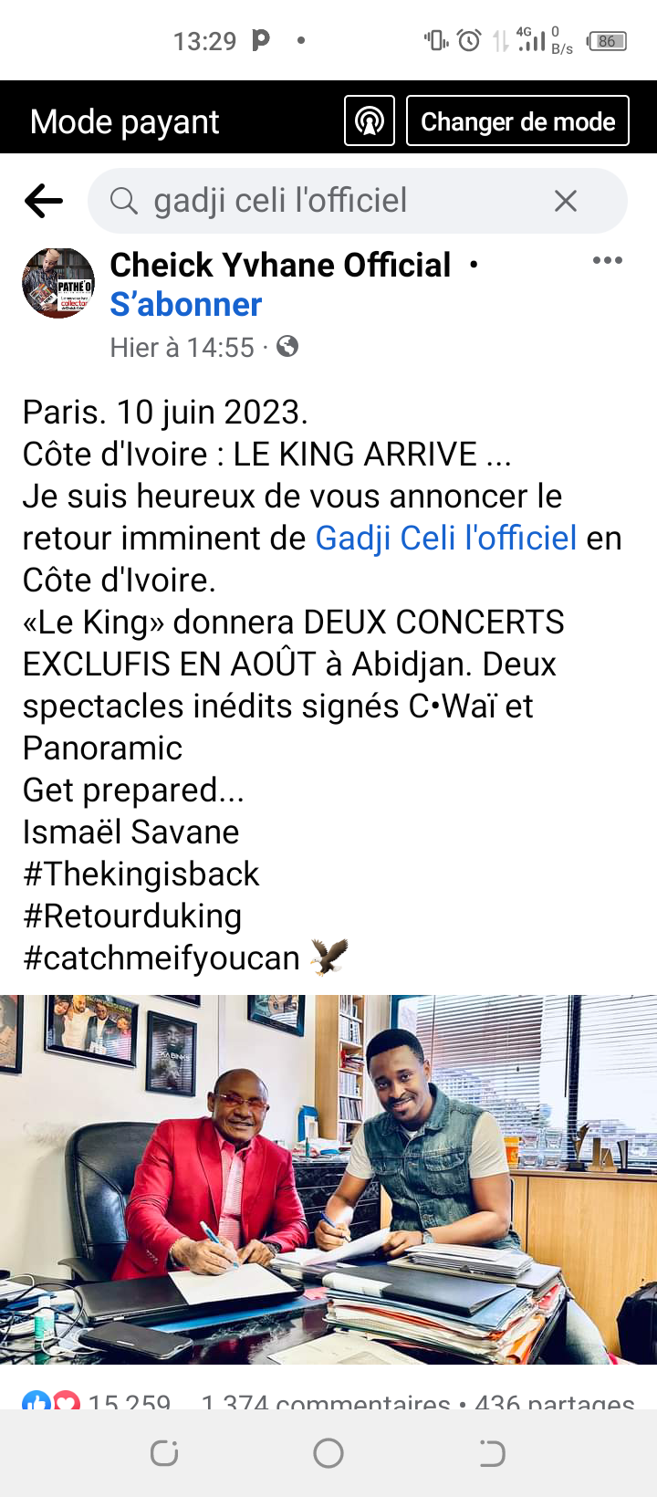 Deuxième Image de Célébrités. Nous nous souvenons encore des sonorités distillées par notre Saint Jo national. En effet, l'artiste ivoirien Gadji Celi, en exil depuis quelques années, donnera des concerts à Abidjan en Août prochainafin de marquer son retour sur la scène ivoirienne. Cela sera possible grâce à un récent contrat signé avec la structure du célèbre animateur et producteur ivoirien Cheick Yvhane. Que pensez-vous du retour de Gadji Celi ?