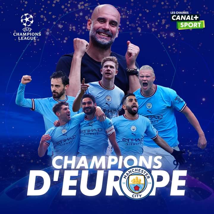 Image de Football. Les anglais de Manchester City ont remporté leur première ligue des champions en battant les italiens de l'Inter Milan sur le score de 1 but à 0. Erling Haaland, grâce à cette victoire, a de grandes chances de remporter le ballon d'or européen. Partagez-vous mon avis ?