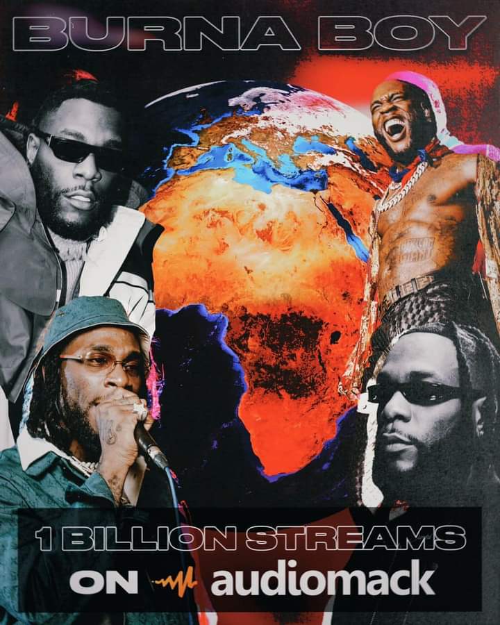 Image de Célébrités. La superstar nigériane, Burna Boy entre dans l'histoire en devenant le tout premier artiste africain à atteindre la barre d'un milliard de streams sur la plateforme Audiomack. Une performance qui confirme de la notoriété de l'artiste d'à peine une dizaine d'année dans le game. Bravo à lui. Que pensez-vous de cette performance ?