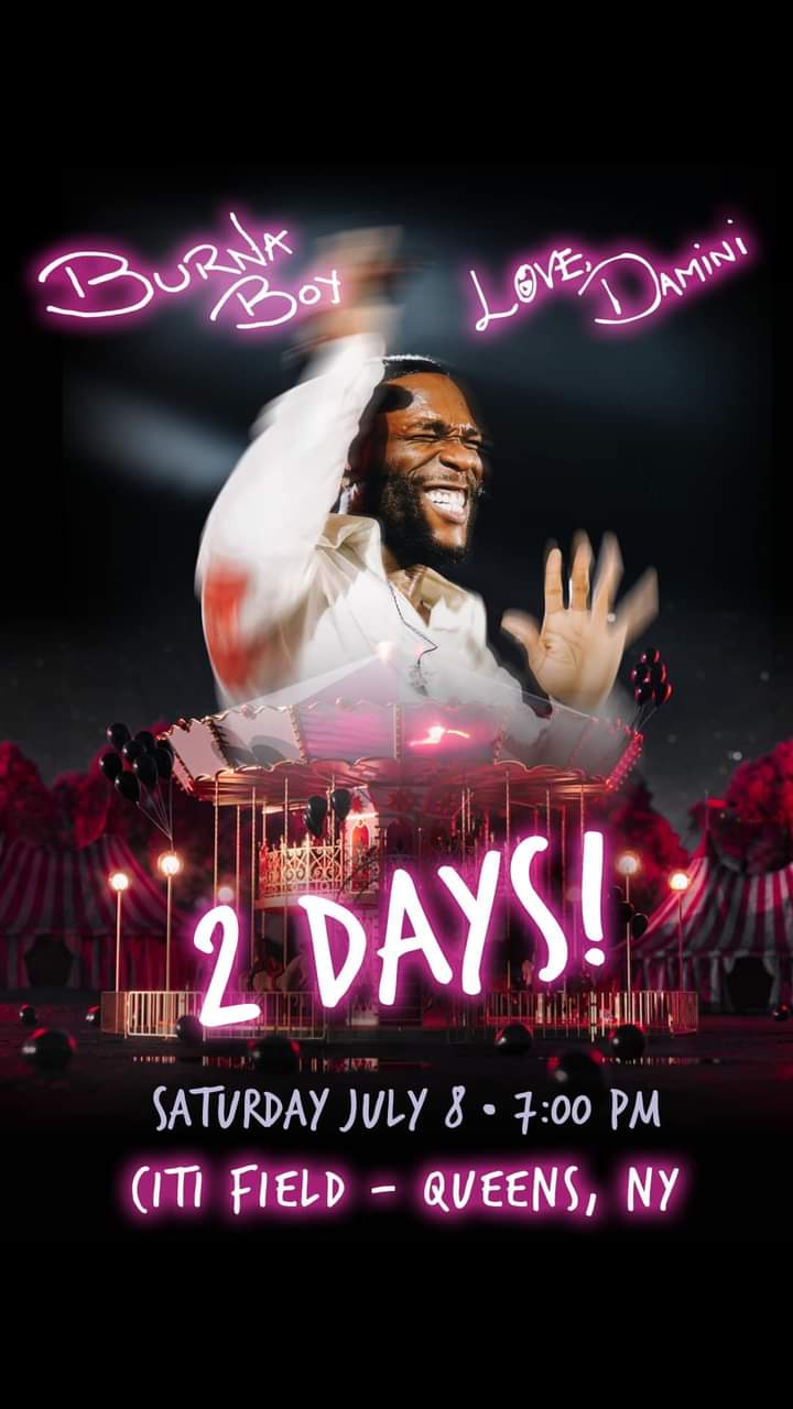 Image de Célébrités. La superstar nigériane, Burna Boy a annoncé son prochain spectacle prévu pour ce 8 juillet à New York. On dira que la musique nigériane est à la conquête du monde depuis quelques temps. Il n'ya pas meilleurs marchés pour vendre nos musiques que là où se trouve les plus grosses industries musicales mondiales. Plein succès à lui. Quel mot d'encouragement voulez-vous lui dire ?