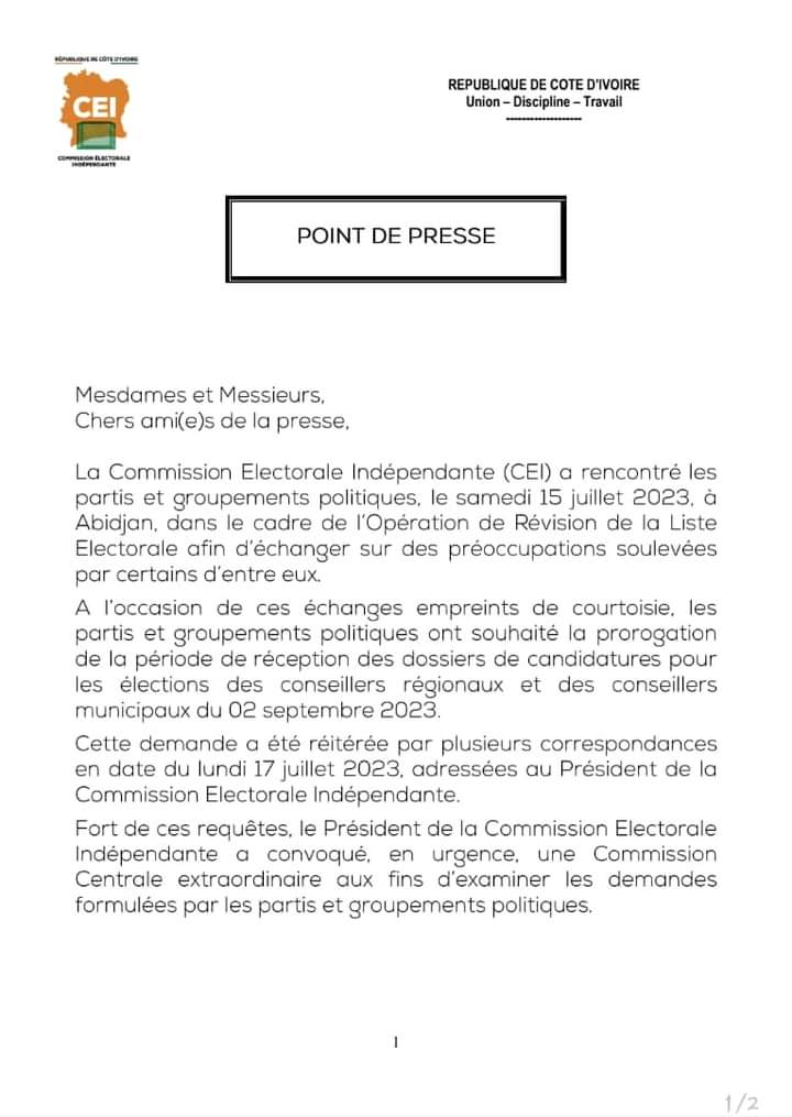 Image de Société. La Commission Électorale Indépendante CEI a décidé de prolonger la date de dépôt des dossiers de candidature des élections municipales et régionales à venir jusqu'au 23 Juillet prochain. Une décision qui répond aux besoins des différents partis politiques. Le saviez-vous ? Êtes vous prêt à aller voter ?