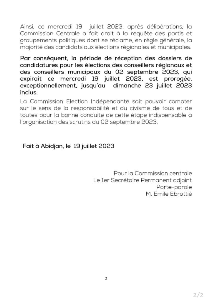 Deuxième Image de Société. La Commission Électorale Indépendante CEI a décidé de prolonger la date de dépôt des dossiers de candidature des élections municipales et régionales à venir jusqu'au 23 Juillet prochain. Une décision qui répond aux besoins des différents partis politiques. Le saviez-vous ? Êtes vous prêt à aller voter ?