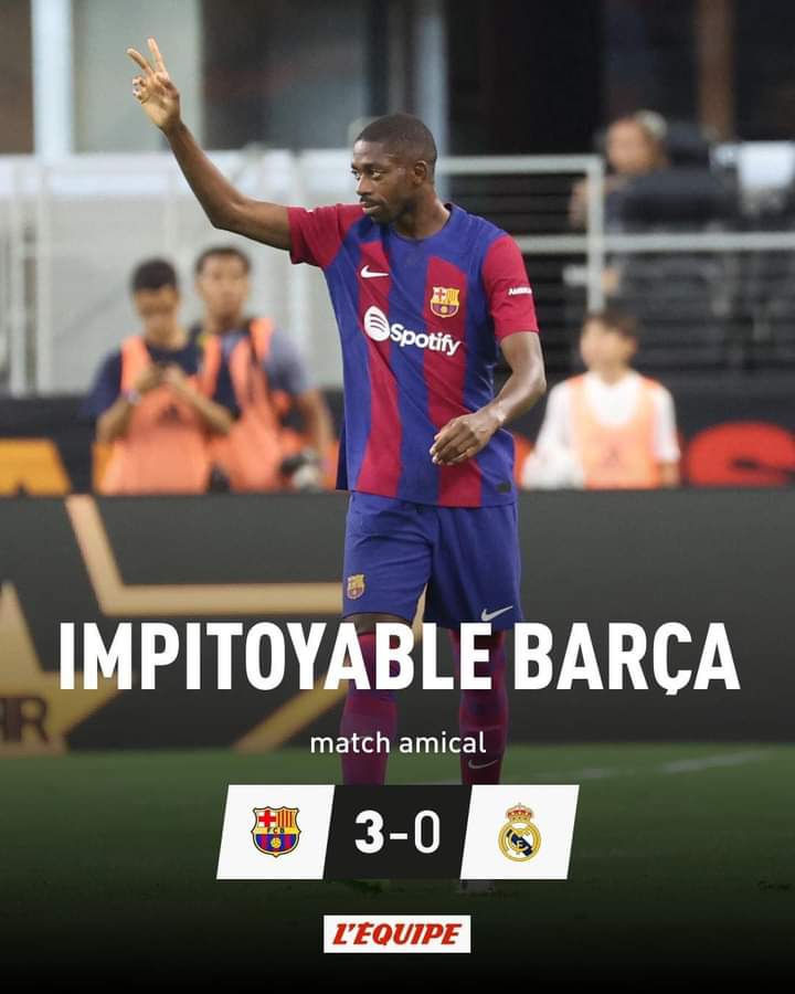 Deuxième Image de Football. Le FC Barcelone s'est montré sans merci face au Real Madrid dans le cadre d'un match amical hier soir. Les barcelonais ont infligé une lourde défaite de 3 buts à 0 aux poulains de Carlo Ancelotti. Mais vu que c'était un match amical peut on se baser sur celui-ci pour juger du niveau de chaque équipe ?