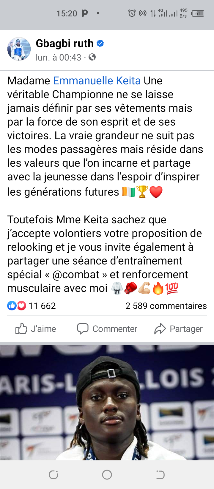 Image de Célébrités. L'athlète ivoirienne Taekwondo-In Ruth Gbagbi a répondu à l'animatrice ivoirienne Emmanuelle Keita après des critiques acerbes portées à son encontre. Je vous laisse découvrir les critères et la réponse via les images et la vidéo ci-dessous. (Allez à la 26éme minute). Que pensez vous de l'émission de Emmanuelle Keita ?