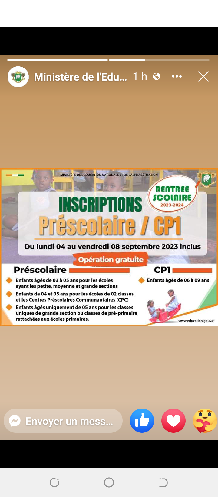 Image de Société. La rentrée scolaire est prévue pour le 11 septembre 2023 en Côte d'Ivoire. Afin que les choses se passent bien, les inscriptions au préscolaire et au CP1 dans les établissements publics démarrent le 04 Septembre pour s'achever le 08. Cela concerne les enfants âgés de 3 à 9 ans. Pour rappel, l'inscription est gratuite. Et vous, comment préparez vous la rentrée scolaire ? Est-ce aisé ?