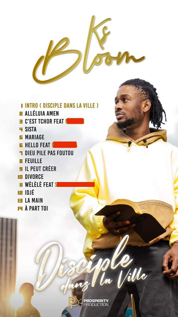 Deuxième Image de Célébrités. Le chanteur rap Gospel KS Bloom viet de mettre sur le marché son second album intitulé "Disciples Dans La Ville". C'est un album de 14 titres auquel je souhaite de bien se porter comme ce fut le cas de "allumez la lumière". Découvrons ensemble le titre Hello en collaboration avec O'nel Mala.