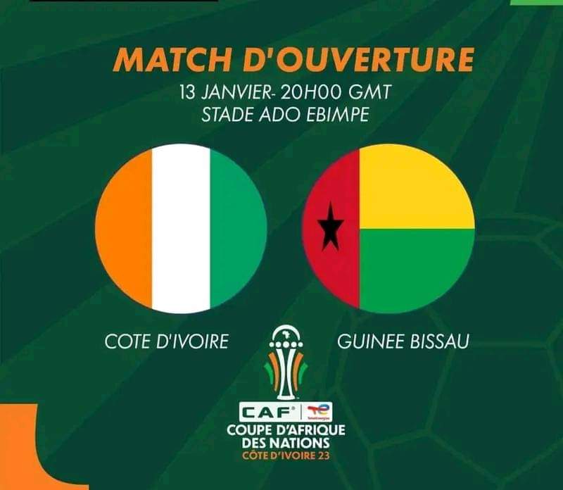 Image de Football. Le tirage de la CAN 2023 a été fait et les groupes ont été constitués. La Côte d'Ivoire, pays hôte, est logé dans la poule A avec le Nigéria, la Guinée Équatoriale et la Guinée Bissau. Le match d'ouverture, prévu le 13 Janvier 2024, opposera la Côte d'Ivoire à la Guinée Bissau. Je vous laisse découvrir la composition des groupes. J'attends vos commentaires.