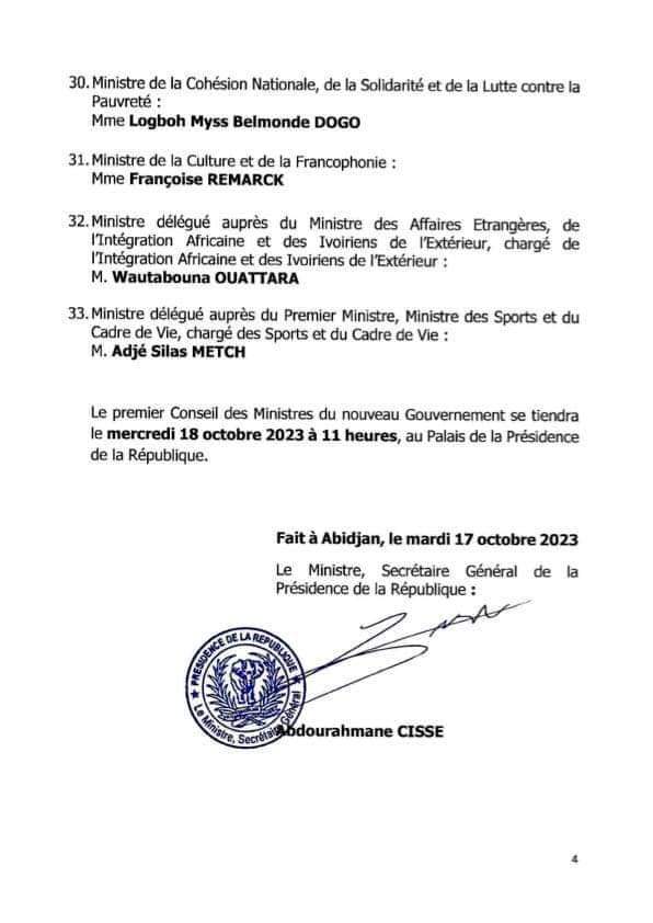 Quatrième Image de Politique. La liste des membres du nouveau gouvernement ivoirien a été afin révélé ce jour. Hormis le Premier Ministre qui a été remplacé, la plupart des membres du précédent gouvernement a été reconduit. Je vous laisse découvrir la liste et n'hésitez pas à laisser votre avis.