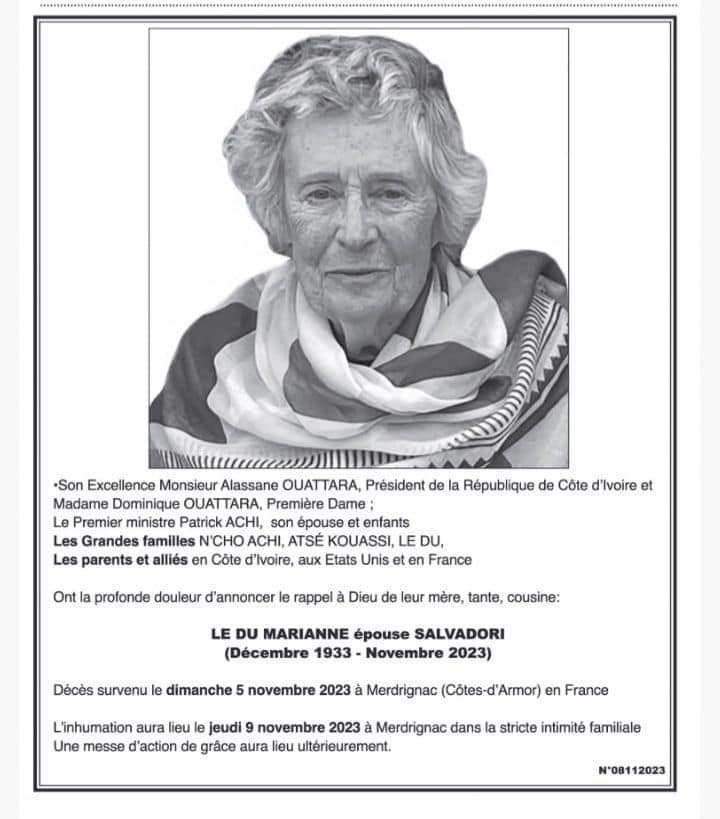 Deuxième Image de Famille. L'ex-Premier ministre ivoirien, Patrick Achi, est frappé par un malheur après son limogeage de la primature. En effet, il vient de perdre sa génitrice, Feue Le Du Marianne, qui est décédée en France ce 5 novembre 2023. L'inhumation de sa mère est prévue pour ce 9 novembre prochain. La perte d'un être cher est une expérience déchirante et universelle, qui touche profondément chaque individu, qu'il soit un leader politique de renom ou un citoyen ordinaire. Dans le cas de Patrick Achi, cet événement tragique survient dans un contexte déjà difficile, car son limogeage de la primature représente un bouleversement significatif dans sa carrière politique. Patrick Achi a été nommé Premier ministre de la Côte d'Ivoire en mars 2021, succédant à Hamed Bakayoko, qui est décédé des suites d'une maladie. Il a été chargé de diriger le gouvernement ivoirien dans un moment crucial de l'histoire politique du pays, marqué par des défis économiques, sociaux et politiques importants. Son mandat a été marqué par des efforts visant à promouvoir la stabilité, la réconciliation nationale et le développement économique. Cependant, en septembre 2023, le Président ivoirien Alassane Ouattara a décidé de mettre fin au mandat de Patrick Achi en tant que Premier ministre. Cette décision a suscité des spéculations et des discussions au sein de la classe politique et de la société civile sur les raisons de ce limogeage. Certains y ont vu une réorganisation politique tandis que d'autres ont évoqué des désaccords potentiels au sein du gouvernement. Le limogeage de Patrick Achi a marqué la fin de son rôle de chef du gouvernement, mais la vie politique est souvent imprévisible et pleine de rebondissements. Dans l'arène politique, les dirigeants peuvent voir leur carrière connaître des hauts et des bas, et il est essentiel de s'adapter à ces défis. La perte de sa mère, Feue Le Du Marianne, dans ce contexte déjà délicat, ajoute une dimension personnelle et émotionnelle à la situation de Patrick Achi. La relation entre un individu et sa mère est souvent l'une des plus profondes et des plus significatives de sa vie. La perte d'une mère est une épreuve particulièrement douloureuse, et elle peut avoir un impact durable sur la personne endeuillée. Feue Le Du Marianne a probablement joué un rôle essentiel dans la vie de Patrick Achi, le soutenant et l'encourageant tout au long de sa carrière et de sa vie personnelle. Sa disparition laisse un vide difficile à combler, et il est probable que Patrick Achi traverse une période de deuil intense et de réflexion sur les valeurs et les enseignements que sa mère lui a transmis. Le fait que l'inhumation de Feue Le Du Marianne soit prévue pour le 9 novembre prochain ajoute une dimension symbolique à ce moment difficile. La cérémonie d'inhumation est un moment où la famille et les proches se réunissent pour rendre hommage à la personne décédée, exprimer leur chagrin et trouver un certain réconfort dans la célébration de sa vie. C'est aussi l'occasion de dire adieu et de permettre à chacun de faire son deuil à sa manière. En tant que figure politique importante, Patrick Achi est susceptible de recevoir un soutien considérable de la part de ses collègues, de la population ivoirienne et de la communauté internationale lors de la cérémonie d'inhumation. Les hommages et les messages de condoléances peuvent contribuer à lui apporter un soutien moral et émotionnel à un moment où il en a le plus besoin. La situation de Patrick Achi soulève également des questions plus larges sur la relation entre la vie politique et la vie personnelle. Les dirigeants politiques sont souvent confrontés à des défis personnels, tels que des pertes familiales, des problèmes de santé ou des crises personnelles, tout en assumant des responsabilités publiques importantes. Comment gèrent-ils ces moments difficiles et parviennent-ils à équilibrer leur vie personnelle et professionnelle ? Le deuil est une expérience humaine universelle, et il ne fait pas de distinction entre les individus en fonction de leur statut social, de leur rôle politique ou de leur renommée. Tout le monde est confronté à la perte d'un être cher à un moment donné de sa vie. Cependant, la manière dont les personnes célèbres, comme Patrick Achi, traversent cette épreuve peut être scrutée de plus près par les médias et l'opinion publique. En outre, la relation entre la politique et la vie personnelle soulève des questions sur la vulnérabilité des dirigeants politiques et leur capacité à gérer des moments de crise. Les dirigeants politiques sont souvent sous pression constante et doivent prendre des décisions cruciales qui ont un impact sur de nombreuses vies. Comment gèrent-ils la pression et les défis personnels tout en continuant à remplir leurs fonctions publiques ? La situation de Patrick Achi peut également susciter des réflexions sur la nature de la vie politique en Côte d'Ivoire et dans d'autres pays. Les changements politiques, tels que les limogeages de hauts responsables, sont monnaie courante dans le paysage politique. Ils peuvent être le résultat de divers facteurs, tels que des désaccords politiques, des changements de priorités gouvernementales ou des considérations stratégiques. Le limogeage de Patrick Achi, en particulier, a suscité des interrogations quant à ses conséquences sur l'orientation politique du pays et sur la façon dont cela pourrait influencer la dynamique au sein du gouvernement ivoirien. Les transitions politiques peuvent être l'occasion de réévaluer les priorités politiques et de mettre en place de nouvelles initiatives. Comment cette transition pourrait-elle affecter l'avenir de la Côte d'Ivoire ? Enfin, la situation de Patrick Achi invite à réfléchir sur la manière dont la société perçoit et traite les personnalités politiques dans les moments de vulnérabilité. Le deuil est une expérience privée et émotionnelle, mais lorsque quelqu'un comme Patrick Achi est en deuil, sa vie personnelle est souvent exposée au public.