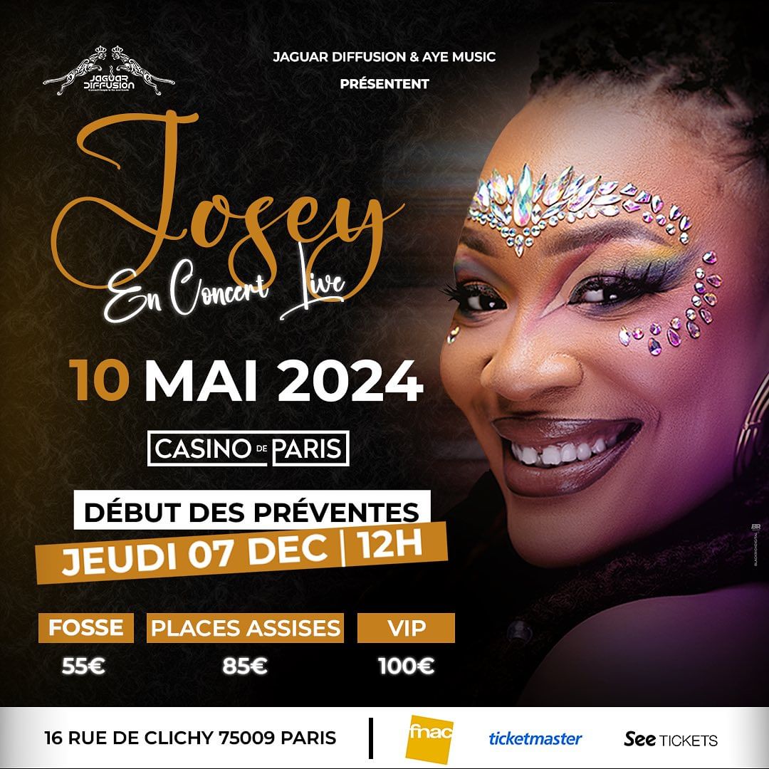 Image de Célébrités. Josey annonce une montée en température avec la sortie imminente des billets le 7 décembre à midi. La chanteuse crée l'anticipation en invitant les fans à récupérer leurs précieux sésames. Une alerte chaude et excitante pour que tous soient prêts à vivre une expérience mémorable.