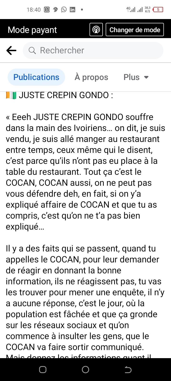 Image de Célébrités. Le discours de JUSTE CREPIN GONDO pointe du doigt les problèmes de communication et de transparence entourant le Comité d'Organisation de la Coupe d'Afrique des Nations (COCAN) en Côte d'Ivoire. Gondo exprime le ressentiment et la frustration ressentis par de nombreux Ivoiriens face à la gestion et à la diffusion des informations liées à cet événement sportif majeur. Dans ses propos, Gondo évoque la perception de trahison ressentie par certains, suggérant que ceux qui critiquent le COCAN pourraient se sentir exclus ou négligés, n'ayant pas eu accès à certaines opportunités ou informations. Il souligne également la réactivité tardive du COCAN, qui semble n'intervenir qu'en réaction aux tensions croissantes sur les réseaux sociaux, plutôt que de fournir préventivement des informations claires pour désamorcer les polémiques. Une distinction cruciale est faite entre le COCAN et la Confédération Africaine de Football (CAF). Gondo clarifie le rôle du COCAN en tant que bras technique de la CAF, mais insiste sur le fait que les décisions majeures sont prises par cette dernière. Cette distinction vise probablement à sensibiliser le public sur le niveau de responsabilité du COCAN dans la gestion de la CAN et à dissiper les malentendus quant à son pouvoir décisionnel réel. L'appel de Gondo à rechercher des informations auprès du COCAN révèle un désir de transparence et d'éducation du public. Il invite les citoyens à se tourner vers les sources officielles pour obtenir des informations précises et à ne pas se fier uniquement aux réseaux sociaux ou à des sources non vérifiées. Cette insistance sur la nécessité de s'informer correctement pourrait également refléter la préoccupation de Gondo concernant la propagation de fausses informations ou de rumeurs nuisibles. En outre, Gondo semble déplorer un manque d'intérêt général pour la vérité et la recherche d'informations fiables au sein de la population ivoirienne. Il exprime sa déception face à la tendance à critiquer le COCAN plutôt qu'à chercher à comprendre la réalité des décisions et des actions de l'organisation. En résumé, le discours de JUSTE CREPIN GONDO met en lumière les lacunes de communication, le besoin de transparence et d'éducation du public, ainsi que l'importance de s'appuyer sur des sources fiables pour obtenir des informations concernant la gestion de la Coupe d'Afrique des Nations en Côte d'Ivoire.