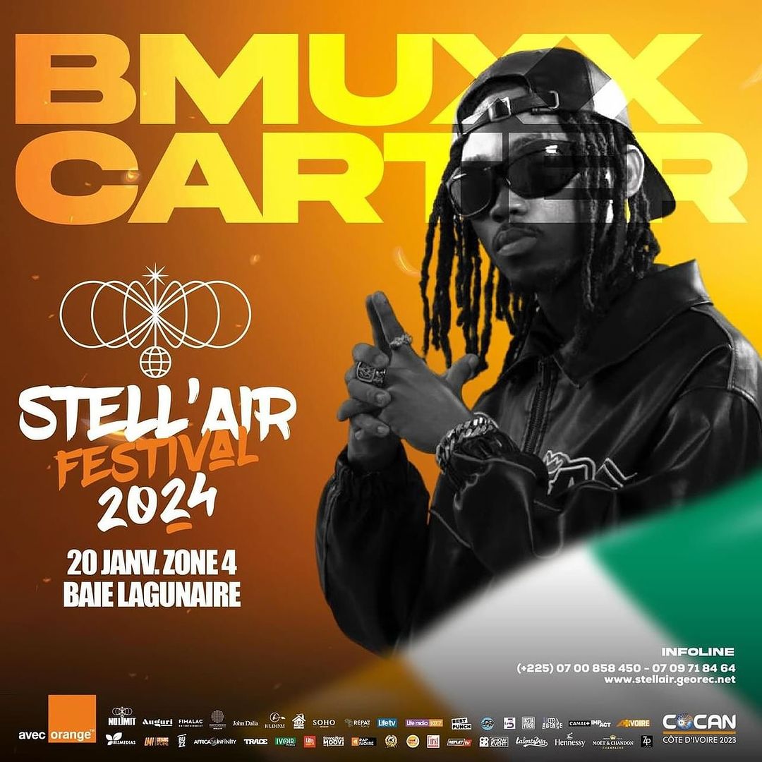 Image de Événements/Sorties. Le Stell'Air Festival, événement culturel majeur de la scène musicale ivoirienne, promet une soirée inoubliable le 20 janvier avec la participation exceptionnelle de l'artiste rappeur talentueux, Bmuxx Carter. Originaire de la vibrante scène musicale ivoirienne, Bmuxx Carter est reconnu pour sa créativité audacieuse et ses paroles percutantes qui reflètent les réalités de la jeunesse contemporaine. La Zone 4 Baie Lagunaire sera le lieu vibrant où la fusion de la musique et de l'énergie artistique s'exprimera pleinement. Bmuxx Carter, avec son style distinctif, captivera le public avec des rythmes entraînants et des textes engageants, offrant une expérience musicale immersive. En tant que figure émergente de la scène rap ivoirienne, la présence de Bmuxx Carter au Stell'Air Festival représente une opportunité unique pour les fans de découvrir son talent en live. Sa performance promet d'ajouter une touche de modernité et d'authenticité à cet événement déjà renommé. Le 20 janvier marquera ainsi un moment clé où la musique, la culture et l'expression artistique convergeront au Stell'Air Festival, offrant une expérience inédite à tous les amateurs de rap et de bonne musique. Bmuxx Carter s'apprête à électriser la scène, laissant une empreinte mémorable dans les mémoires des festivaliers.