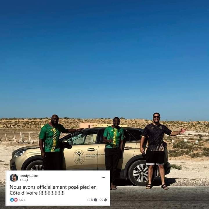 Image de Insolite. Sacko, Randy, et Crésus, trois amis passionnés de football, ont entrepris un voyage mémorable de Paris à Abidjan en voiture pour assister à la Coupe d'Afrique des Nations 2023 (CAN 2023). Leur périple a débuté avec l'excitation palpable de vivre une aventure exceptionnelle sur les routes reliant la France à la Côte d'Ivoire. Le 11 janvier, l'enthousiasme de ces voyageurs intrépides a atteint son apogée lorsqu'ils ont finalement mis pied à Abidjan. L'annonce officielle de leur arrivée a été faite par Randy Guine sur son compte de médias sociaux, partageant ainsi l'émotion de ce moment marquant avec ses nombreux abonnés. La nouvelle a rapidement suscité l'effervescence parmi les fans qui attendaient avec impatience leur participation à la CAN 2023. Akwaba, un mot ivoirien signifiant "bienvenue", résonne dans l'air alors que Sacko, Randy, et Crésus sont accueillis chaleureusement par les habitants d'Abidjan. Les rues vibrent d'une énergie festive avec des célébrations marquées par des acclamations, des drapeaux nationaux flottant dans le vent et des cris de joie. Les trois amis se retrouvent au cœur de cette ambiance vibrante, prêts à vivre pleinement chaque instant de leur séjour en Côte d'Ivoire. Leur voyage n'était pas seulement une quête sportive, mais aussi une exploration culturelle. Les amis ont traversé des paysages variés, découvrant la diversité des traditions, des langues et des coutumes tout au long de leur périple. De pittoresques villages français aux marchés animés des pays côtiers, chaque étape a ajouté une dimension nouvelle à leur expérience, renforçant les liens qui les unissent. À leur arrivée, Sacko, Randy, et Crésus ont été invités à participer à des événements pré-CAN organisés par des fans locaux et des associations sportives. Ces rencontres ont offert une opportunité unique d'échanger des expériences avec d'autres passionnés de football, créant ainsi un pont entre les cultures et les fanbases. Au-delà de l'aspect sportif, nos aventuriers ont plongé dans la riche scène artistique et culinaire d'Abidjan. Des expositions d'art contemporain aux saveurs exotiques des plats locaux, chaque journée a été une célébration de la diversité culturelle. Ils ont également eu l'occasion de visiter des sites emblématiques, tels que la Basilique de Notre-Dame de la Paix et le Plateau, découvrant ainsi l'histoire fascinante de la Côte d'Ivoire. L'attente impatiente pour le coup d'envoi de la CAN 2023 a créé une ambiance électrique dans la ville. Les rues étaient remplies de supporters enthousiastes arborant des maillots colorés et des accessoires festifs. Sacko, Randy, et Crésus ont rejoint cette marée de passion, se mêlant à la foule animée qui convergait vers le stade. La compétition elle-même a été une expérience inoubliable. Les moments de suspense sur le terrain, les acrobaties spectaculaires des joueurs et les frissons des buts marqués ont captivé l'attention de nos voyageurs intrépides. Ils ont partagé cette aventure avec des milliers de fans, créant des souvenirs qui resteront gravés dans leur mémoire pour les années à venir. Leur séjour en Côte d'Ivoire s'est conclu par des adieux empreints d'émotion. Les amis ont exprimé leur gratitude envers les habitants d'Abidjan pour leur hospitalité exceptionnelle et ont promis de revenir pour explorer davantage cette terre riche en culture et en passion pour le football. Ainsi, le voyage de Sacko, Randy, et Crésus de Paris à Abidjan pour la CAN 2023 ne s'est pas seulement limité à une compétition sportive, mais s'est transformé en une aventure multidimensionnelle. Un périple qui a transcendé les frontières du sport pour devenir une célébration de l'amitié, de la diversité culturelle et de la passion partagée.