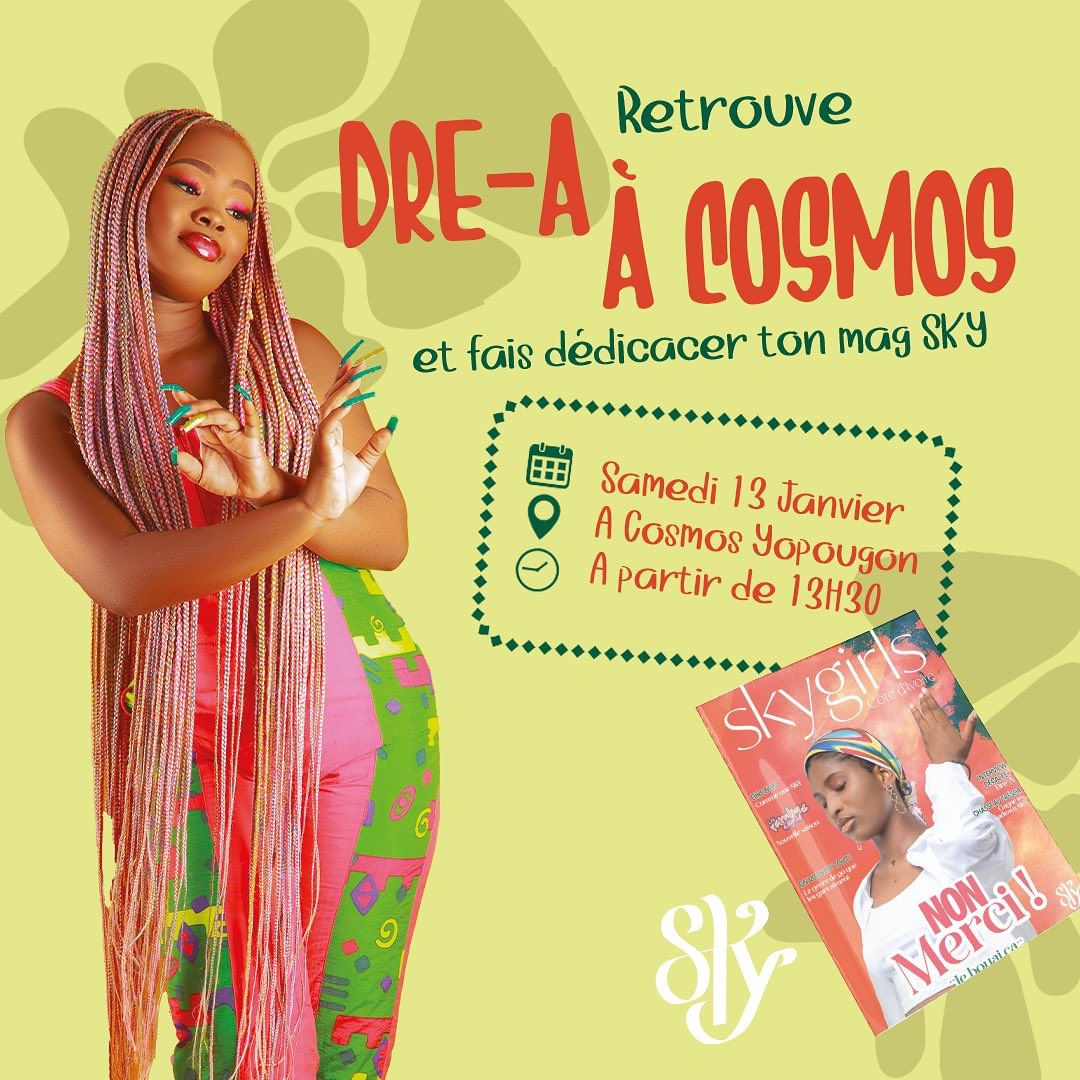 Image de Événements/Sorties. DRE-A donne RDV demain 13 janvier du côté de Yopougon Cosmos a 13h pour faire dédicacer le Mag Skygirls La nouvelle publication de DRE-A, l'artiste dynamique et influent, crée une onde d'excitation parmi ses fans et les adeptes de la culture urbaine. Dans une annonce fraîche et enthousiaste, DRE-A invite son public à un événement spécial le 13 janvier, à Yopougon Cosmos, un quartier vibrant d'Abidjan, connu pour son atmosphère animée et sa vie culturelle florissante. L'événement en question ? Une séance de dédicace du Mag Skygirls, une initiative qui vise à inspirer et à autonomiser les jeunes femmes. Cette rencontre, prévue pour 13 heures, promet d'être un moment privilégié d'échange et de partage. La présence de DRE-A, connu pour son engagement dans des causes sociales et son soutien aux jeunes talents, ajoute une dimension significative à cette séance de dédicace. Le choix de Yopougon Cosmos comme lieu de rencontre n'est pas anodin. Ce lieu emblématique est un carrefour de diversité, reflétant l'esprit inclusif et dynamique de la jeunesse ivoirienne. C'est dans cet espace que DRE-A rencontrera ses fans, établissant un lien direct avec ceux qui le suivent et le soutiennent. Cette séance de dédicace est plus qu'une simple rencontre ; elle représente une opportunité pour les jeunes, en particulier les filles et les jeunes femmes, de s'inspirer, de se motiver et de s'engager dans leurs propres parcours de vie. Le Mag Skygirls, au cœur de cet événement, est un symbole de cette aspiration. Pour les fans de DRE-A et les lecteurs du Mag Skygirls, cet événement est une occasion unique de se connecter avec l'artiste et de faire partie d'un mouvement positif. Il promet de laisser une empreinte durable dans la communauté, soulignant l'importance de l'autonomisation et de la créativité.